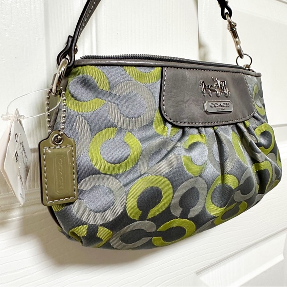 Coach Madison Op Art Wristlet Graphite Green Signature Jacquard NWT - Picture 3 of 8